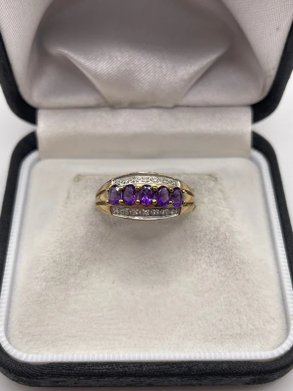 Slim stack rings-9ct gold amethyst and diamond ring