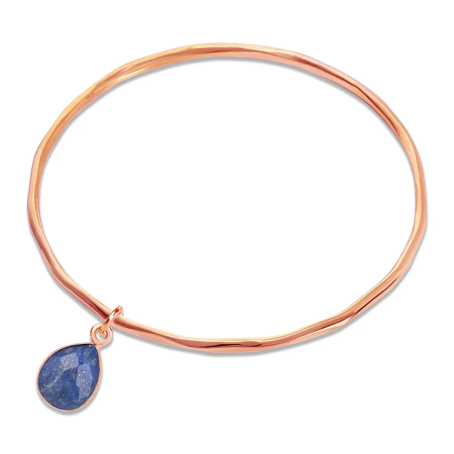 Shiny modern bangles-Lapis Lazuli Charm Bangle Rose Gold September Birthstone Bangle