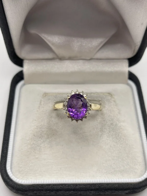 Stellar birthstone rings-9ct gold amethyst and diamond ring