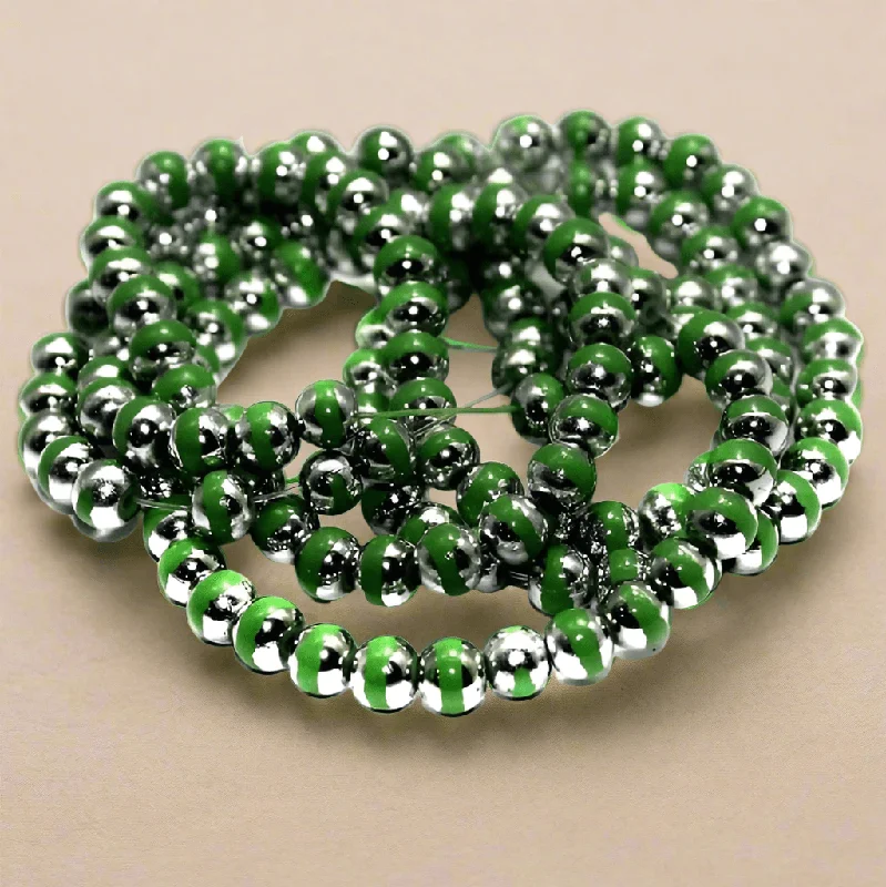 Oval shape rings-1 String Glass Round Beads Green 6mm