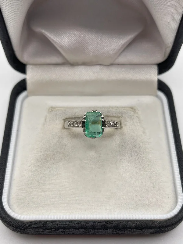 Layered metal rings-Antique 18ct gold emerald and diamond ring