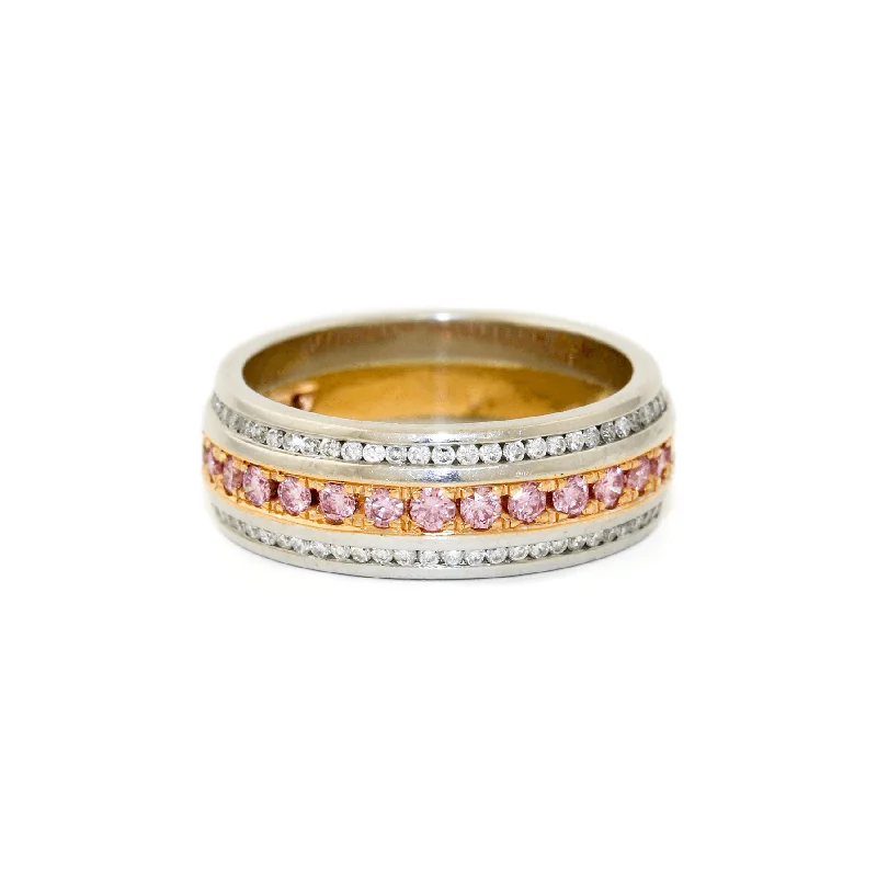 Stamped word bangles-Platinum + 18k Two-Tone x 6mm Pink & White Diamond Filigree Band