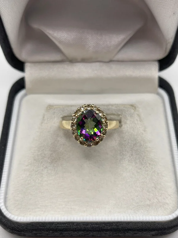 Pure form rings-9ct gold mystic topaz and zircon ring