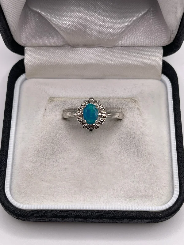 Gloss finish rings-Silver teal quartz ring