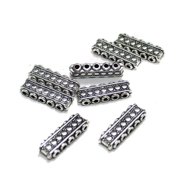 Clustered gem rings-10 Pcs German Silver 5 Strings Connectors Silver 21x6mm