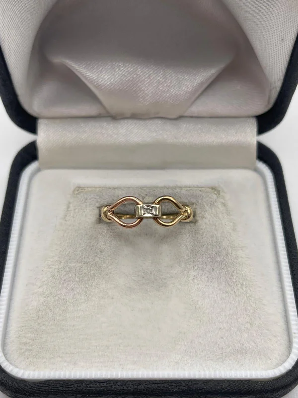 Aged bronze rings-9ct gold diamond ring