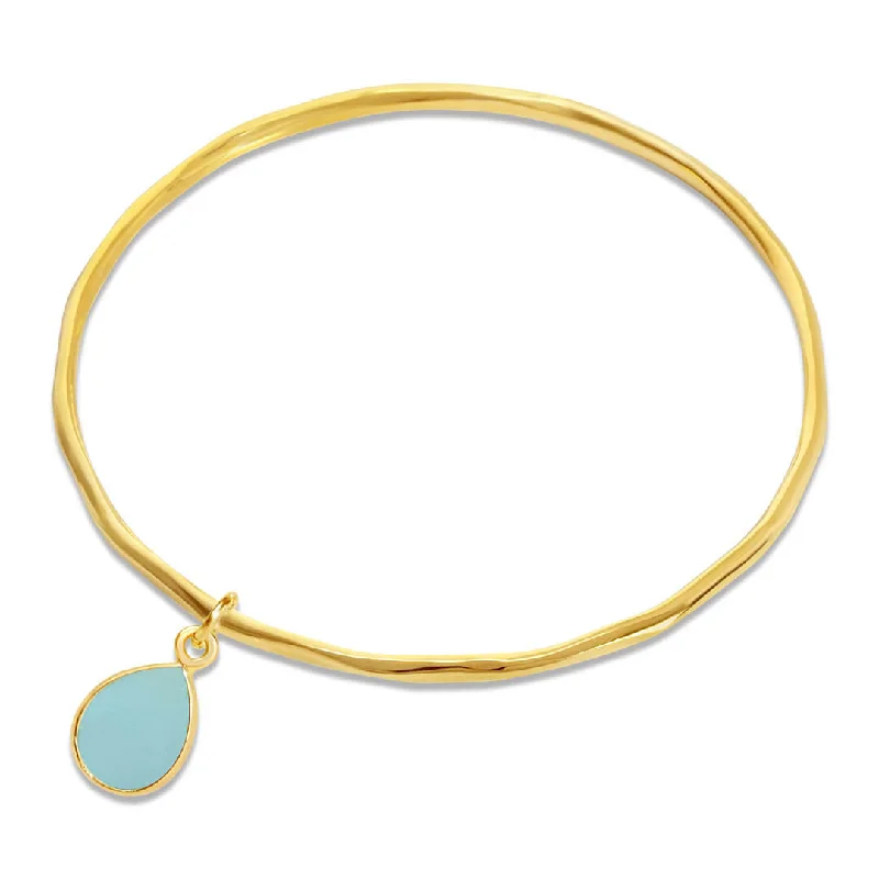 Curved art bangles-Aqua Chalcedony Bangle | Gold | March Birthstone