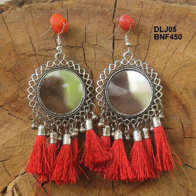 Hand-shiny rings-German Silver Tassel Mirror Earring Red