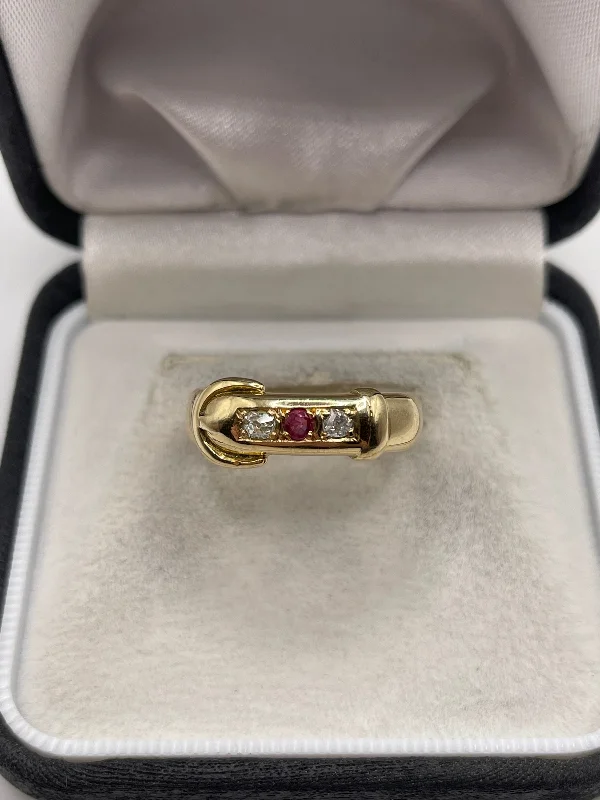 Pure modern rings-Antique 18ct gold ruby and diamond buckle ring