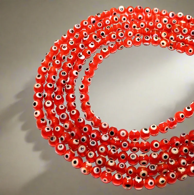 Topaz rings-1 String, 6mm Red Glass Evil Eye Round Beads