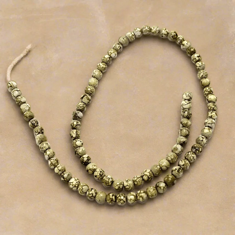 Bali tile rings-1 String Marble Round Beads Olive Green 5mm