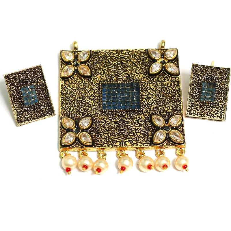 Crystal-twisted rings-Kundan Pendant With Earring Set