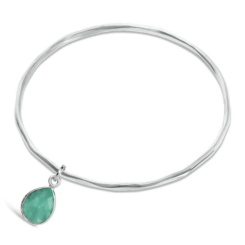 Stretch cord bangles-Chrysoprase Charm Bangle | Silver | May