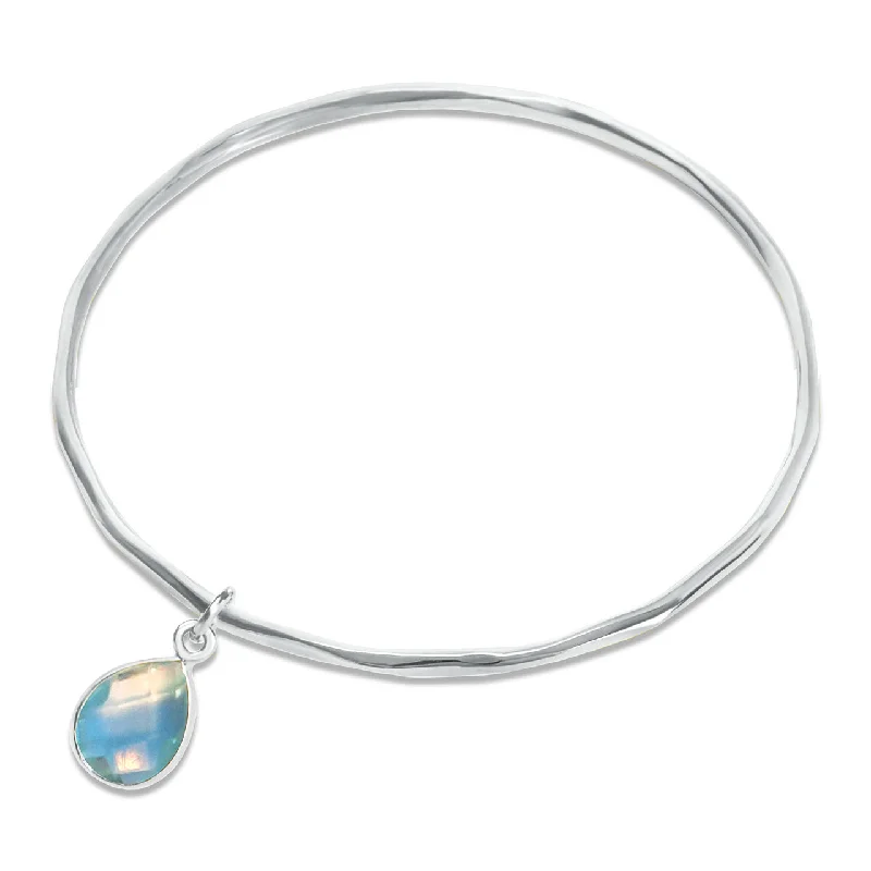 Agate bead bangles-Blue Topaz Charm Bangle Silver December Birthstone