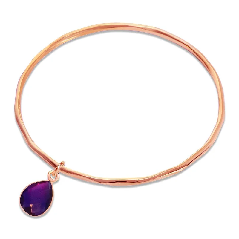 Charming bead bangles-Rose Gold Amethyst Charm Bangle - February Birthstone