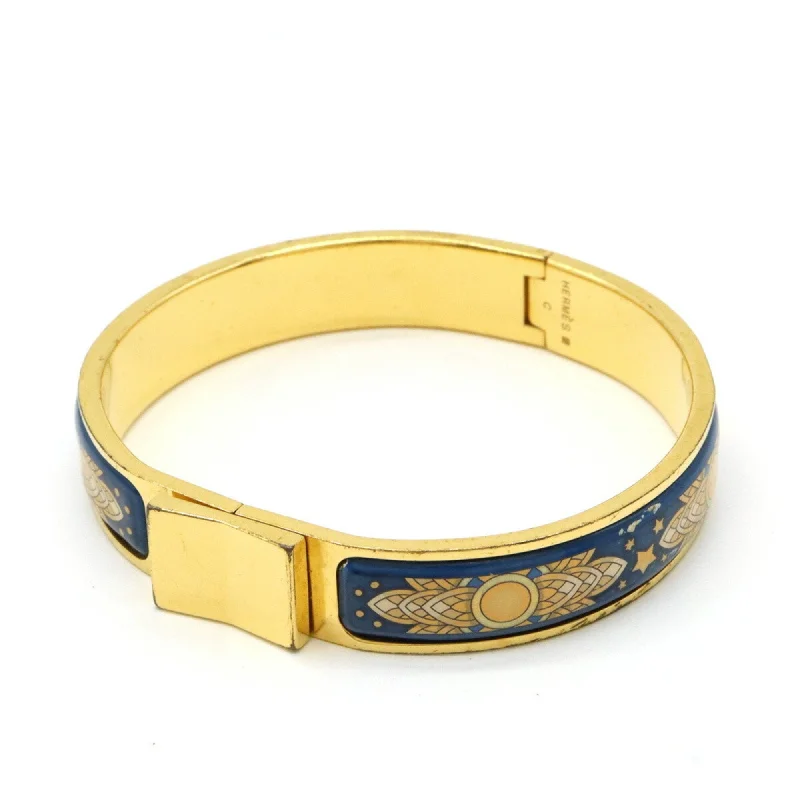 Oval shape bangles-Hermes blue yellow Cloisonné/Enamel gold Plating Bangle (Pre-Owned)