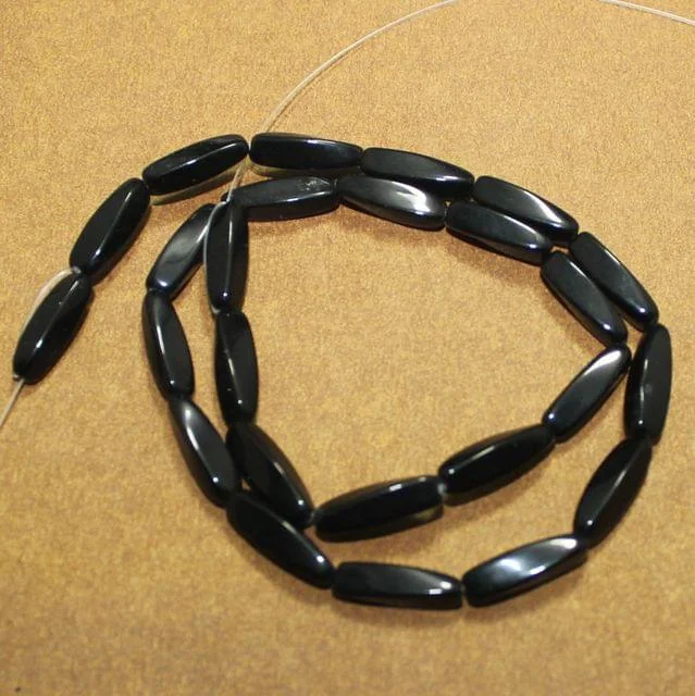 Fold knot rings-5 Strings 17x4mm Twisty Oval Glass Beads Black