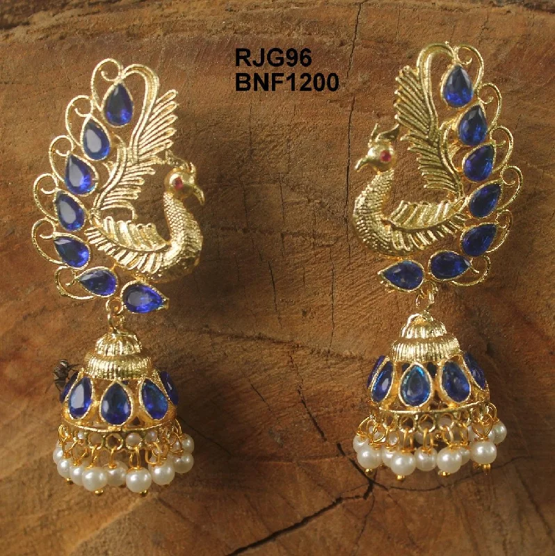 Thin frame rings-Gold Plated Peacock Kundan Jhumka Earring