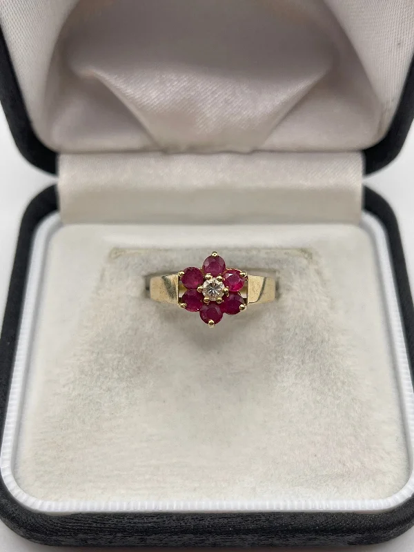 Thin accent rings-9ct gold ruby and diamond ring