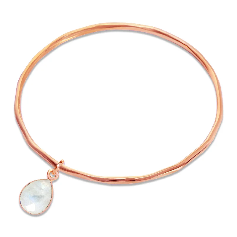 Crystal-twisted bangles-White Quartz Charm Bangle | Rose Gold - April