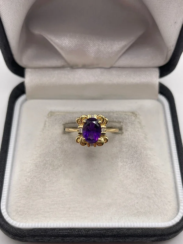 Old vow rings-14ct gold amethyst and diamond ring