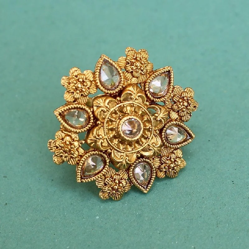 Stellar theme rings-Golden Adjustable Kundan Finger Rings