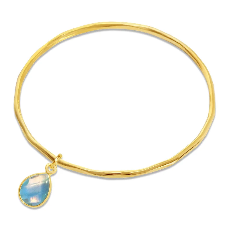 Thick cuff bangles-Blue Topaz Charm Bangle | Gold - December