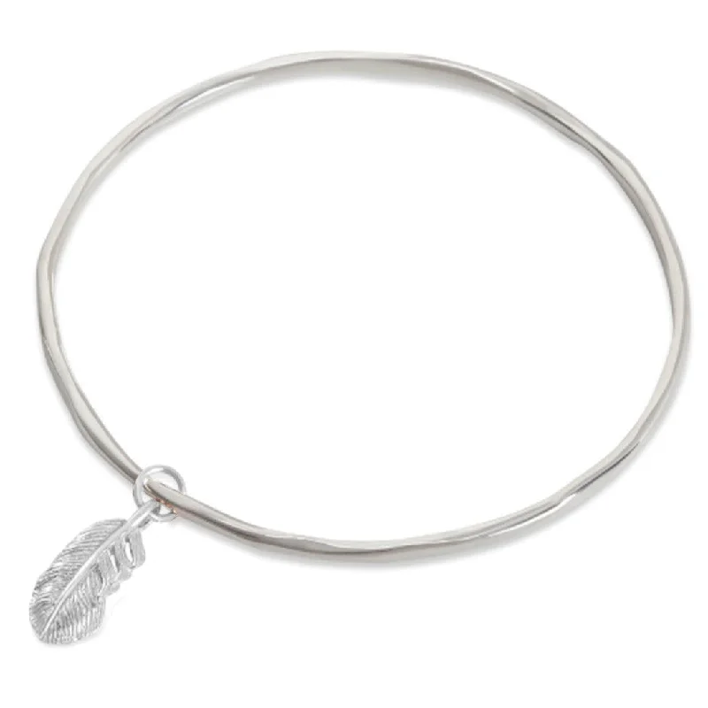 Tide shape bangles-Feather Bangle | Silver - Silver Feather