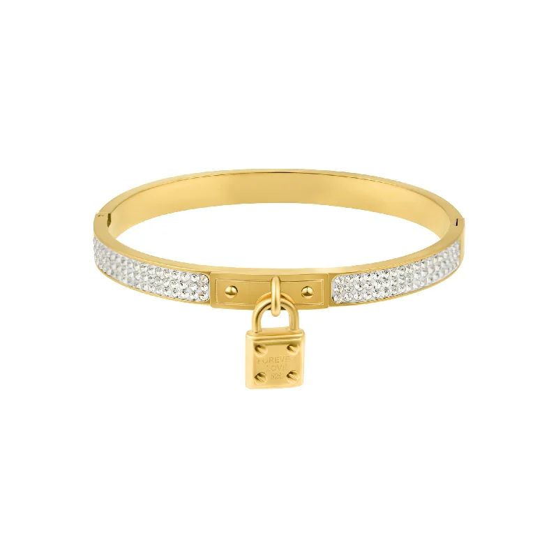 Multi-bead bangles-Tarnish Resistant 14k Gold Plated Pave Lock Bangle