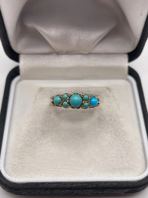 Cultured pearl rings-9ct gold turquoise ring