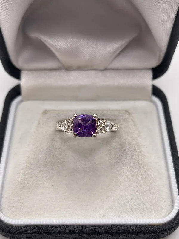 Soft open rings-Silver amethyst ring