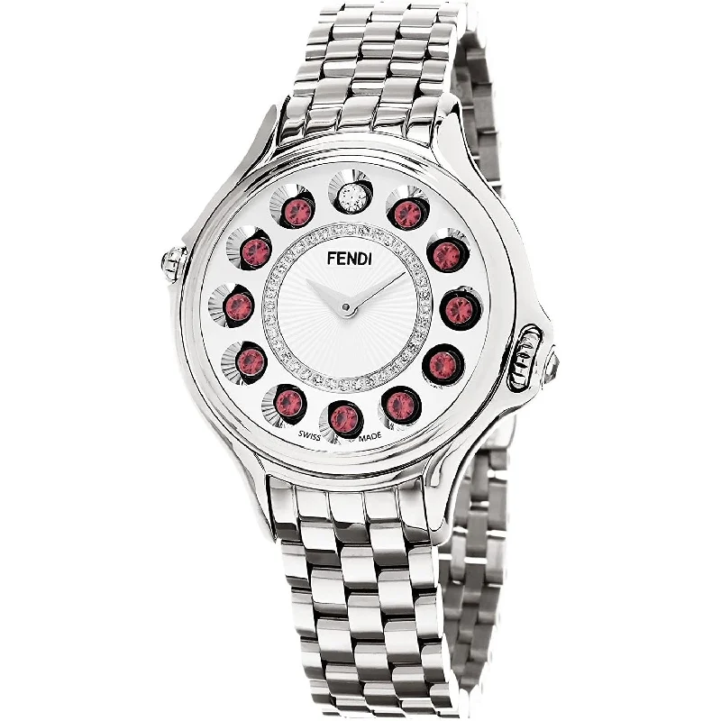 Polished gold watches-Fendi Women's F107034000D2T05 Crazy Carats Ring of 36 Diamonds Stainless Steel Watch