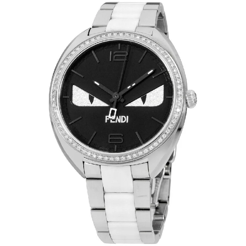 Flat dial watches-Fendi Women's F216031004B3 Momento Diamond Bug Eyes Two-Tone Ceramic and Stainless Steel Watch