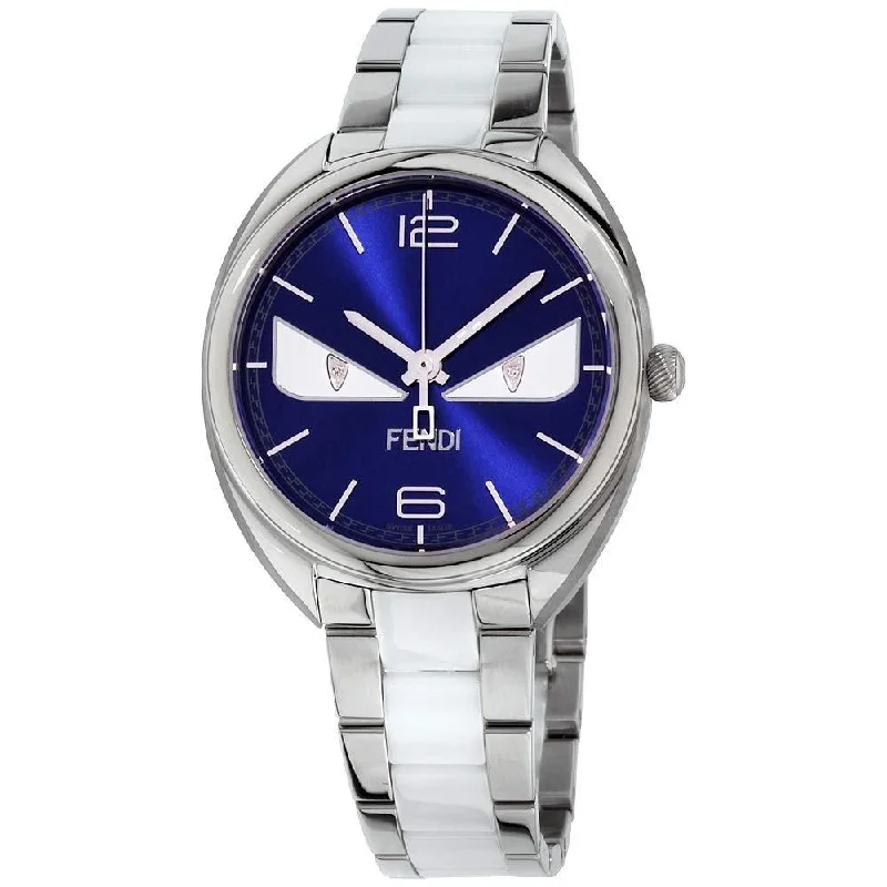 Daily fine watches-Fendi Women's F216033004D1 Momento Diamond Bug Eyes Blue Leather Watch