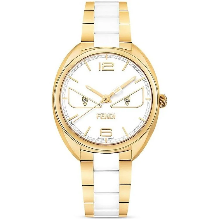 Light metal watches-Fendi Women's F216434104D1 Momento Bugs Two-Tone Ceramic and Stainless Steel Watch