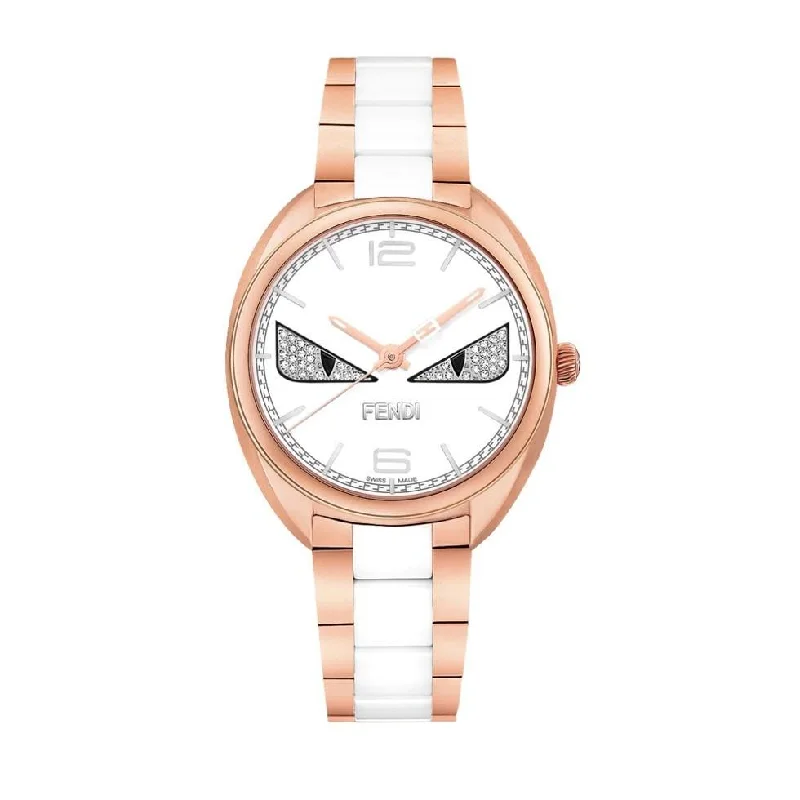 Crystal rim watches-Fendi Women's F216534004D3 Momento Fendi Bugs Diamond  Two-Tone Ceramic and Stainless Steel Watch