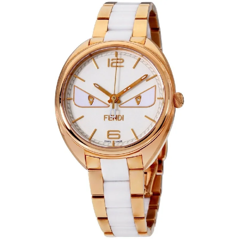 Refined leather watches-Fendi Women's F216534104D1 Momento Diamond Set Two-Tone Ceramic And Stainless Steel Watch