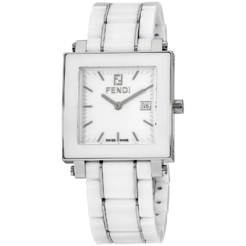 Crafted strap watches-Fendi Women's F622140 Quadro White Ceramic and Stainless Steel Watch