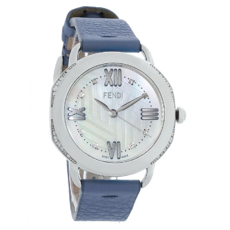 Dual-tone strap watches-Fendi Women's FOR354XXUF03AD Selleria  Blue Leather Watch