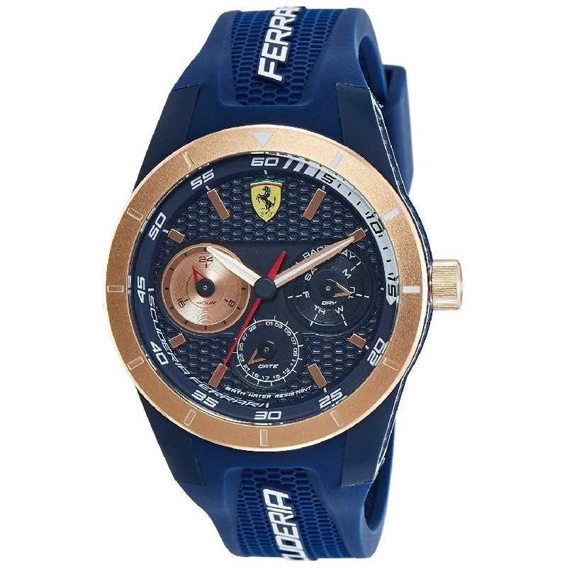 Thick rim watches-Ferrari Men's 830379 Race Day Blue Silicone Watch