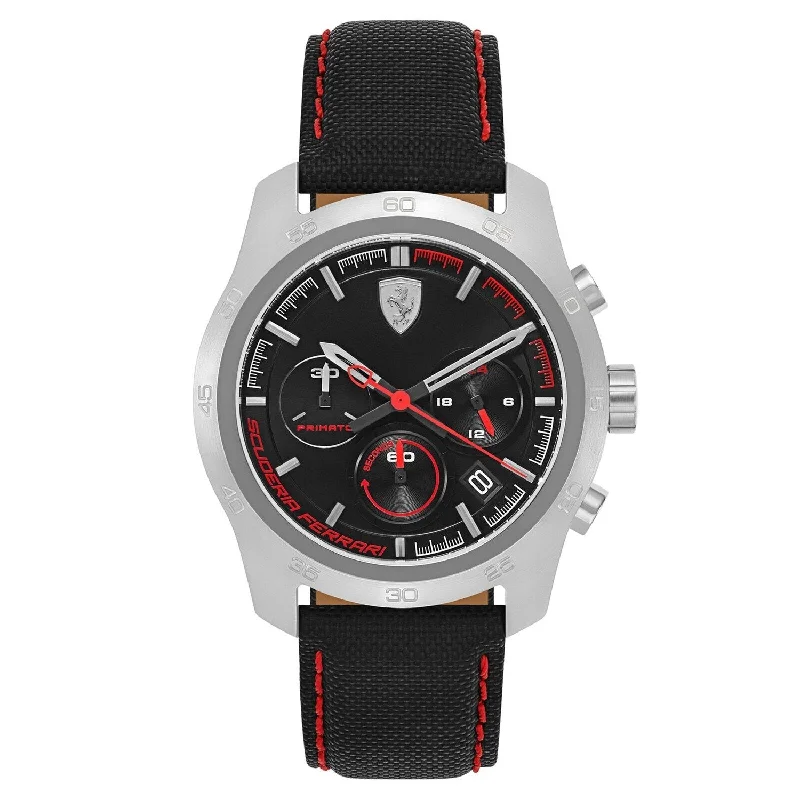 Textured band watches-Ferrari Men's 830444 Primato Chronograph Black Nylon Watch