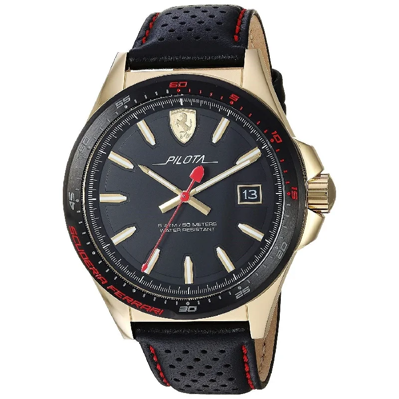 Steel mesh watches-Ferrari Men's 830490 Pilota Black Leather Watch