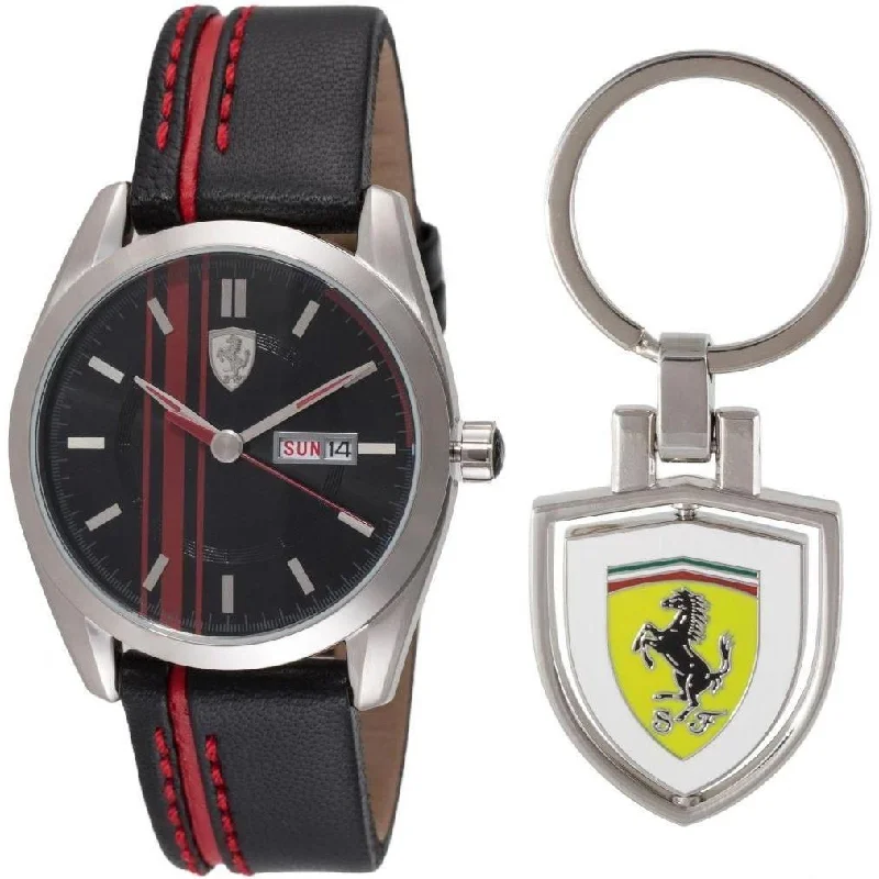 Rubber strap watches-Ferrari Men's 870005 Scuderia Black Leather Watch