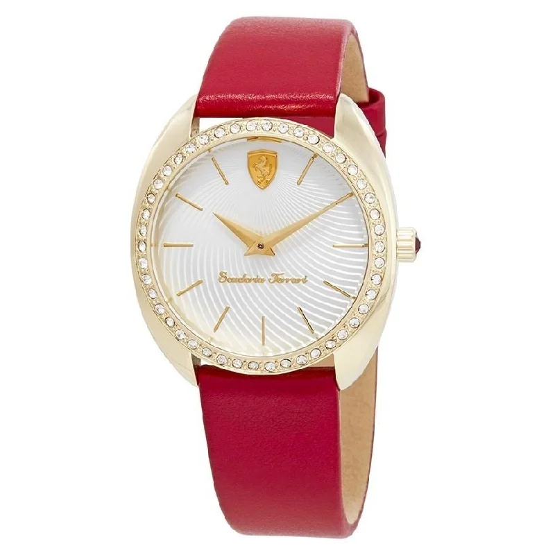 Handmade strap watches-Ferrari Women's 820018 Scuderia Red Leather Watch