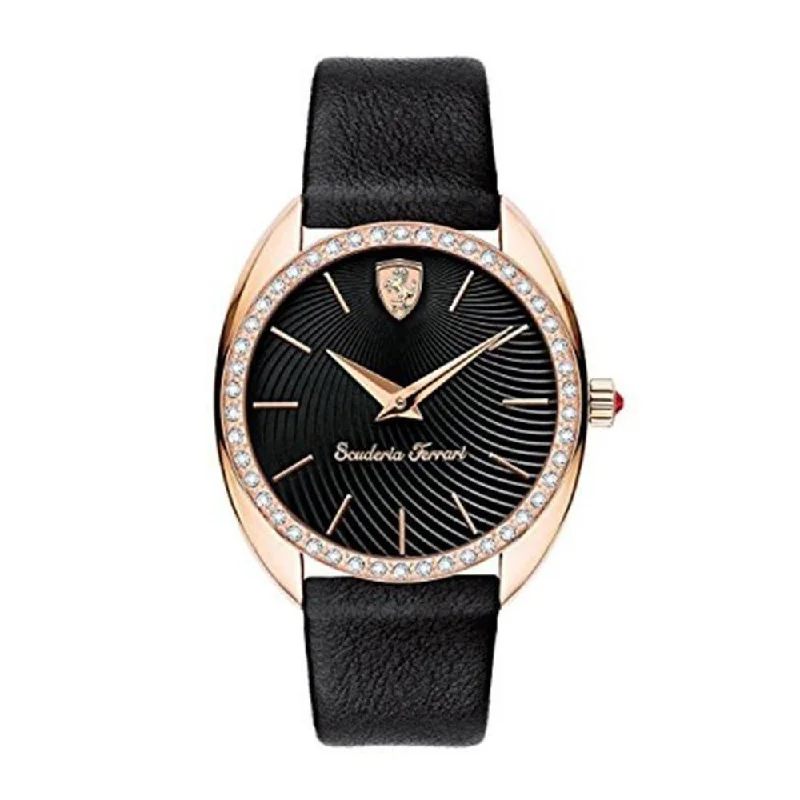 Mesh strap watches-Ferrari Women's 820019 Donna Black Leather Watch