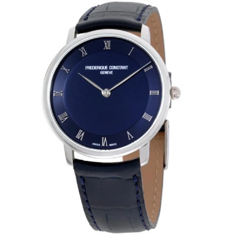 High gloss watches-Frederique Constant Men's FC-200RN5S36 Slimline Blue Leather Watch