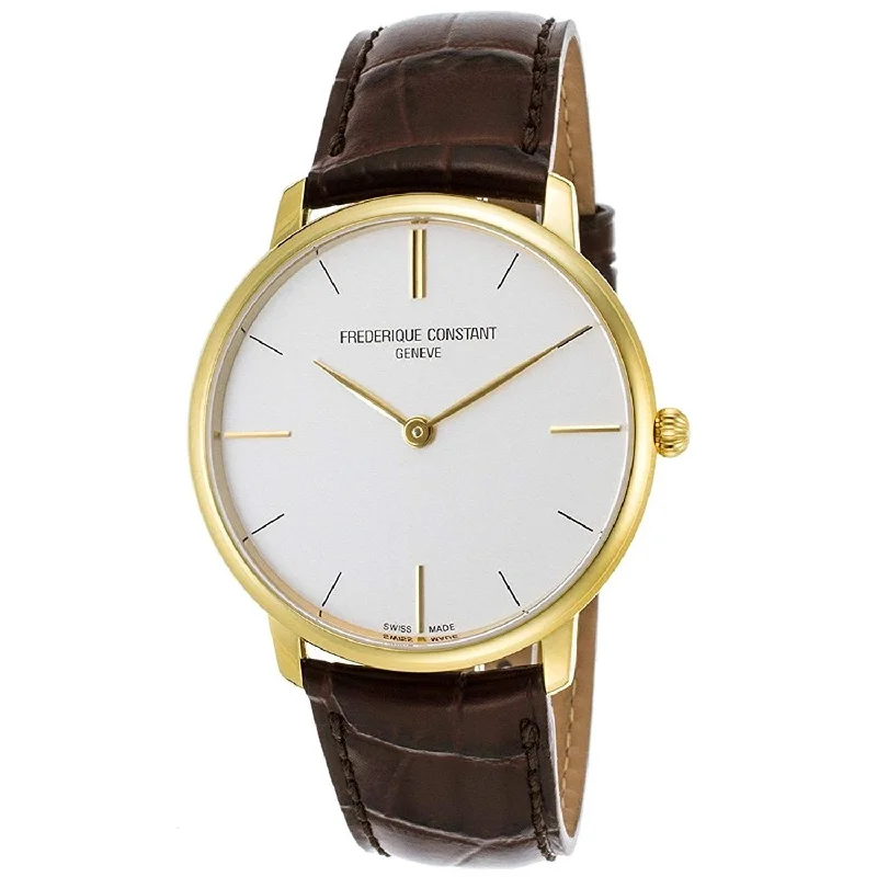 Rose dial watches-Frederique Constant Men's FC-200V5S35 Slimline Brown Leather Watch