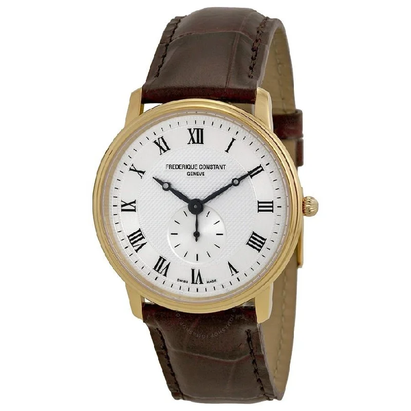 Pure canvas watches-Frederique Constant Men's FC-235M4S5GROSET2 Slimline Brown Leather Watch