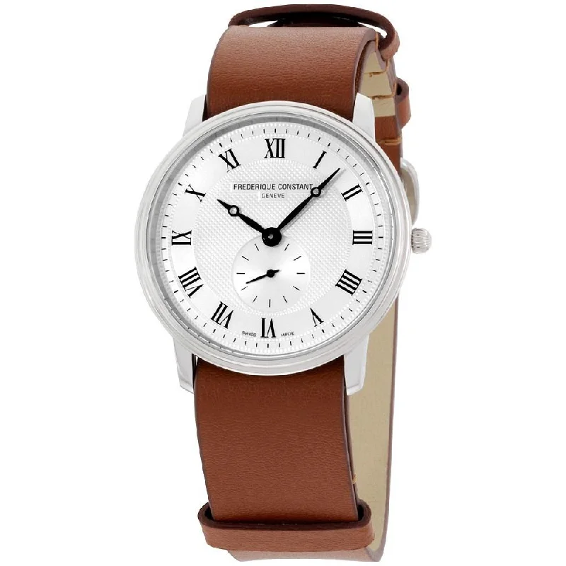 Etched rim watches-Frederique Constant Men's FC-235M4S6BROWN Slimline Brown Leather Watch