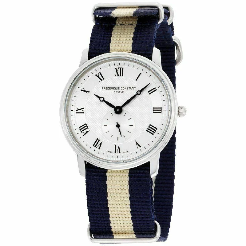 Pearl bezel watches-Frederique Constant Men's FC-235M4S6NVYBGE Slimline Two-Tone Canvas Watch